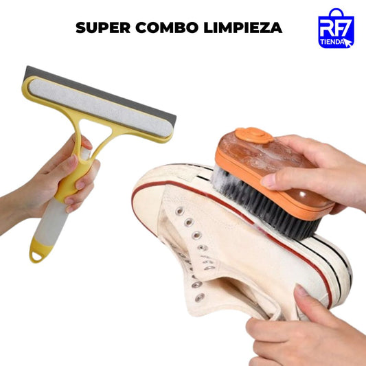 Combo Limpieza: Escurridor De Ventana 3 En 1 + Cepillo Limpiador Con Dispenser De Jabon